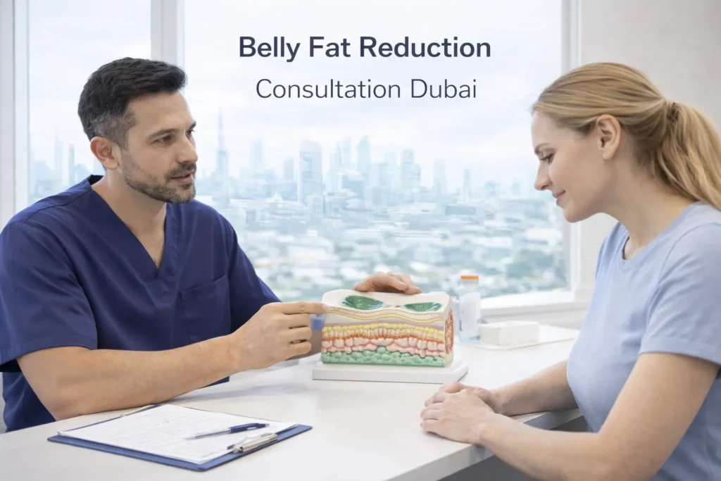 Consultation for stubborn belly fat removal and body contouring treatment in Dubai
