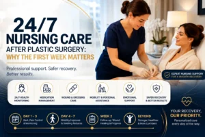 Professional 24/7 nursing care after plastic surgery during recovery in Dubai