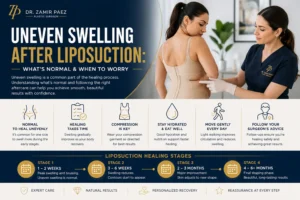 Patient consultation for uneven swelling after liposuction recovery in Dubai