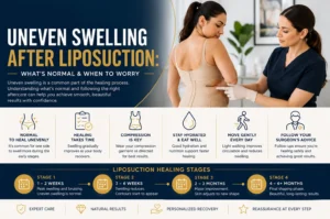 Patient consultation for uneven swelling after liposuction recovery in Dubai